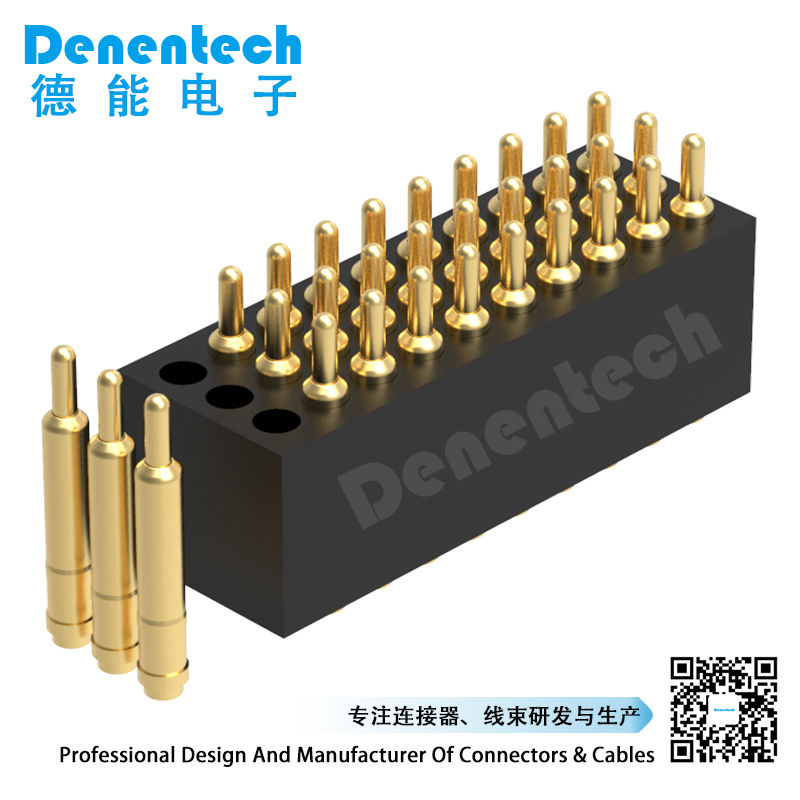 Denentech 源头厂家1.27MM弹簧针H4.0三排公座180度SMT智能穿戴贴片pogo pin
